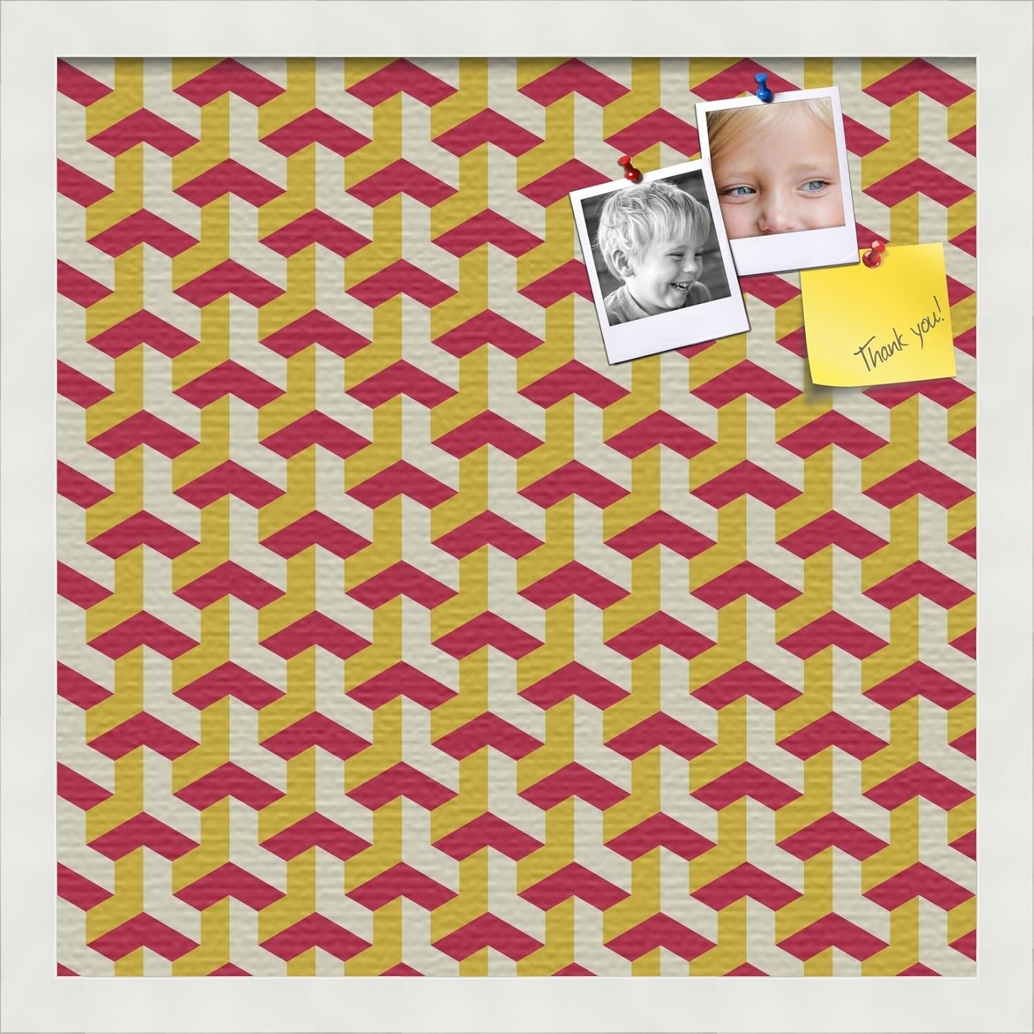 PinPix 16x16 inch Cork Bulletin Board. This Decorative Framed Pin Board Comes with BAUS Blue Beige Design and Satin White Frame. Ideal for Home, Office Decor or School (PinPix-1532)