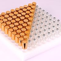 Vista 8 de MaxMau Paquete de 24 Botellas de Vidrio Ámbar de 5ml para Aceites Esenciales, Botella Roll-on con Bolas Rodantes de Acero Inoxidable, Tapas Pintadas