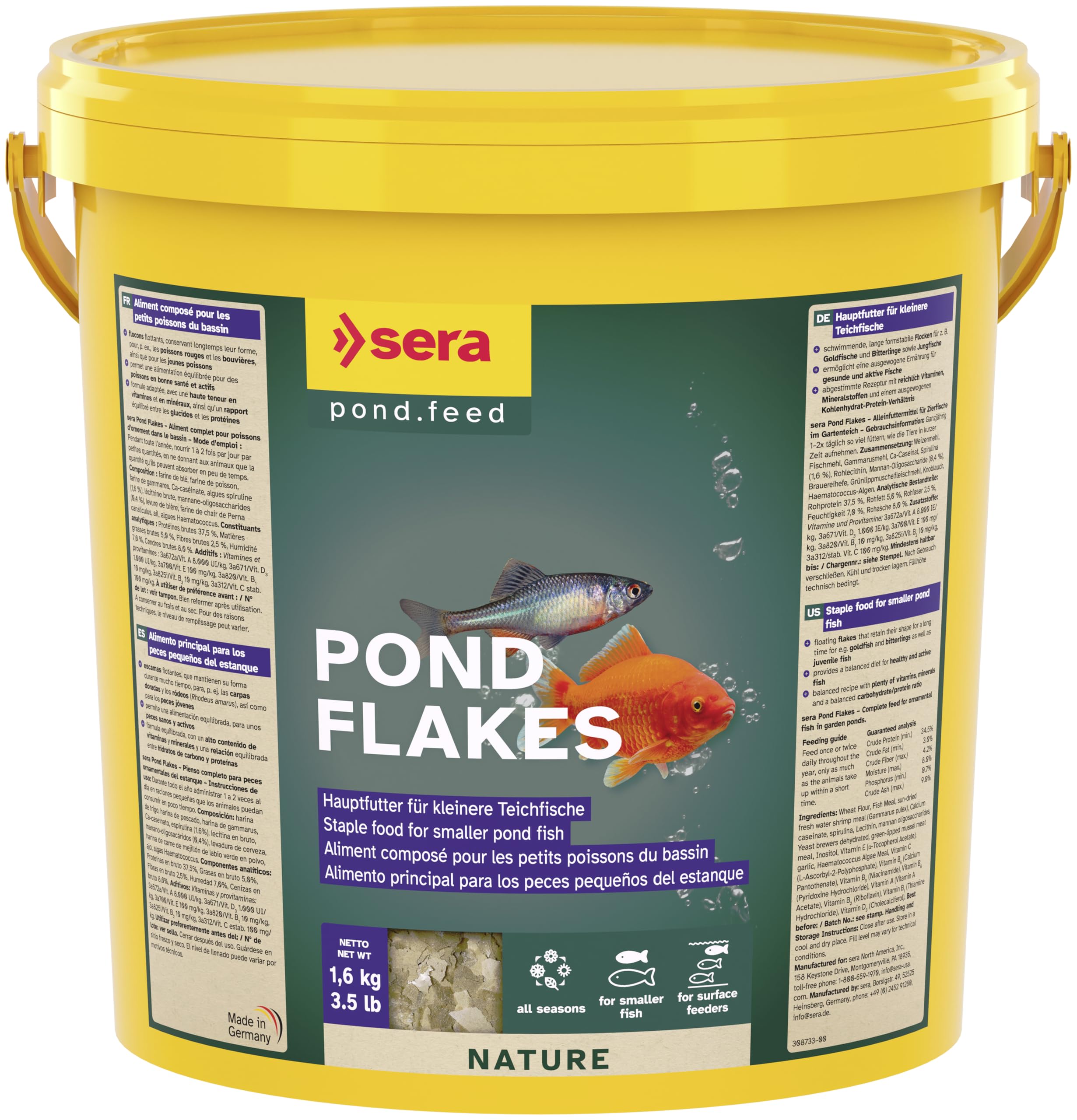 sera Pond Flakes 10 L 1.600 g | alimento Principal para los Peces pequeños del Estanque | Escamas flotantes 10.000 ml| para, p. ej. Las Carpas Doradas
