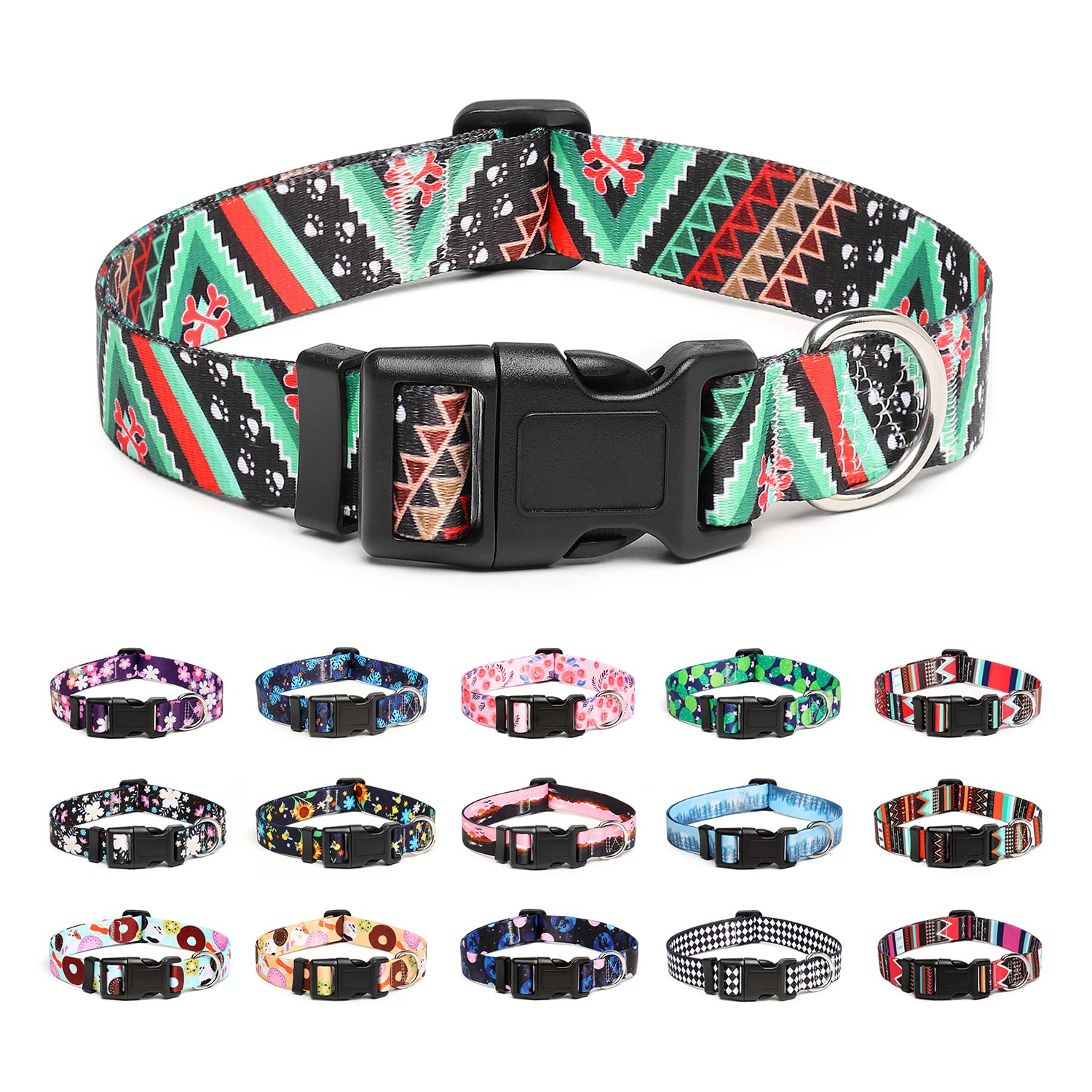 Mercano Collare per Cani, Morbido Regolabile Leggero Comfort Collari per Cani, Gatti, Cuccioli di Taglia Piccola Media Grande (M, Etnico Verde)
