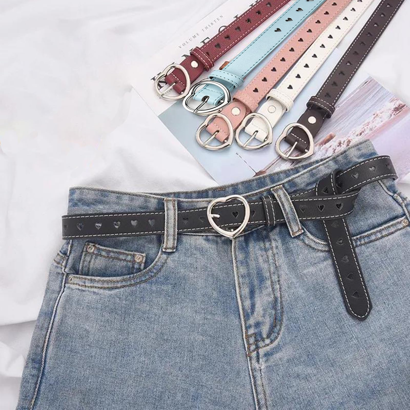 Cinture Per Bambini e Ragazze, Cintura Elastica Sottile, Fibbia a Forma Di Cuore, Adatto Per Abiti, Pantaloni e Giacche