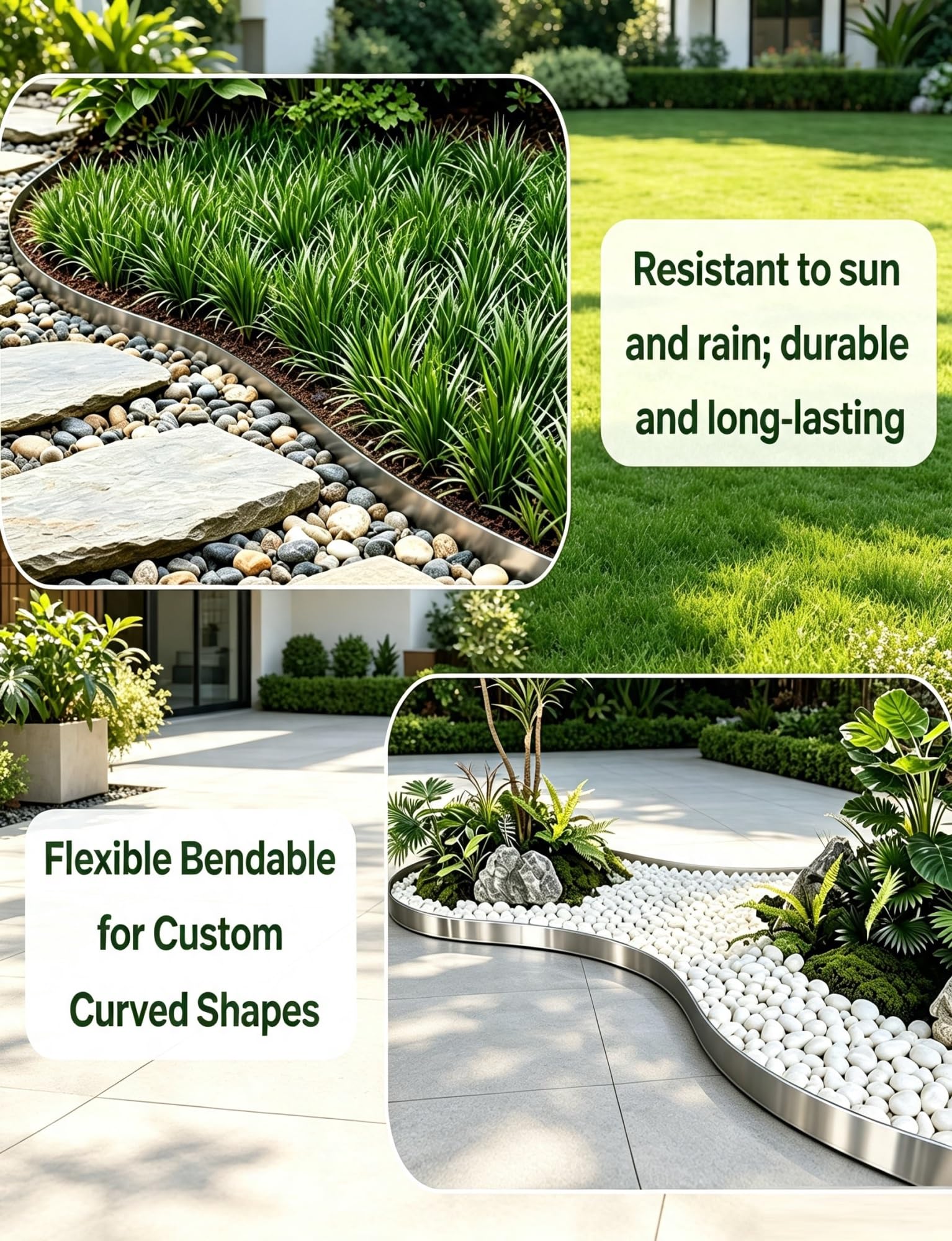 Bordure De Jardin Flexible en Acier Inoxydable for L'aménagement Paysager(W5xh15cm/2x5.9in)