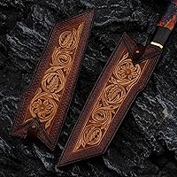 Vista 9 de Cuchillo Santoku de acero de Damasco hecho a mano, cuchillo de chef japonés Tanto con vaina, cuchillo Bunka de 8 pulgadas, cuchillos para cortar