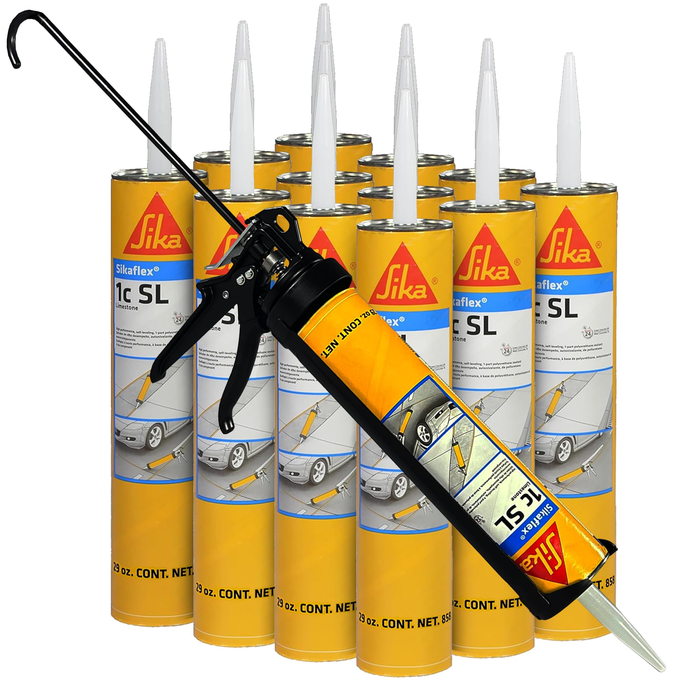 Sikaflex 1C SL 10 oz Limestone - Concrete Expansion Joint Filler, Self Leveling, Polyurethane Sealant. Pack of 12. 10 oz Applicator Gun Included