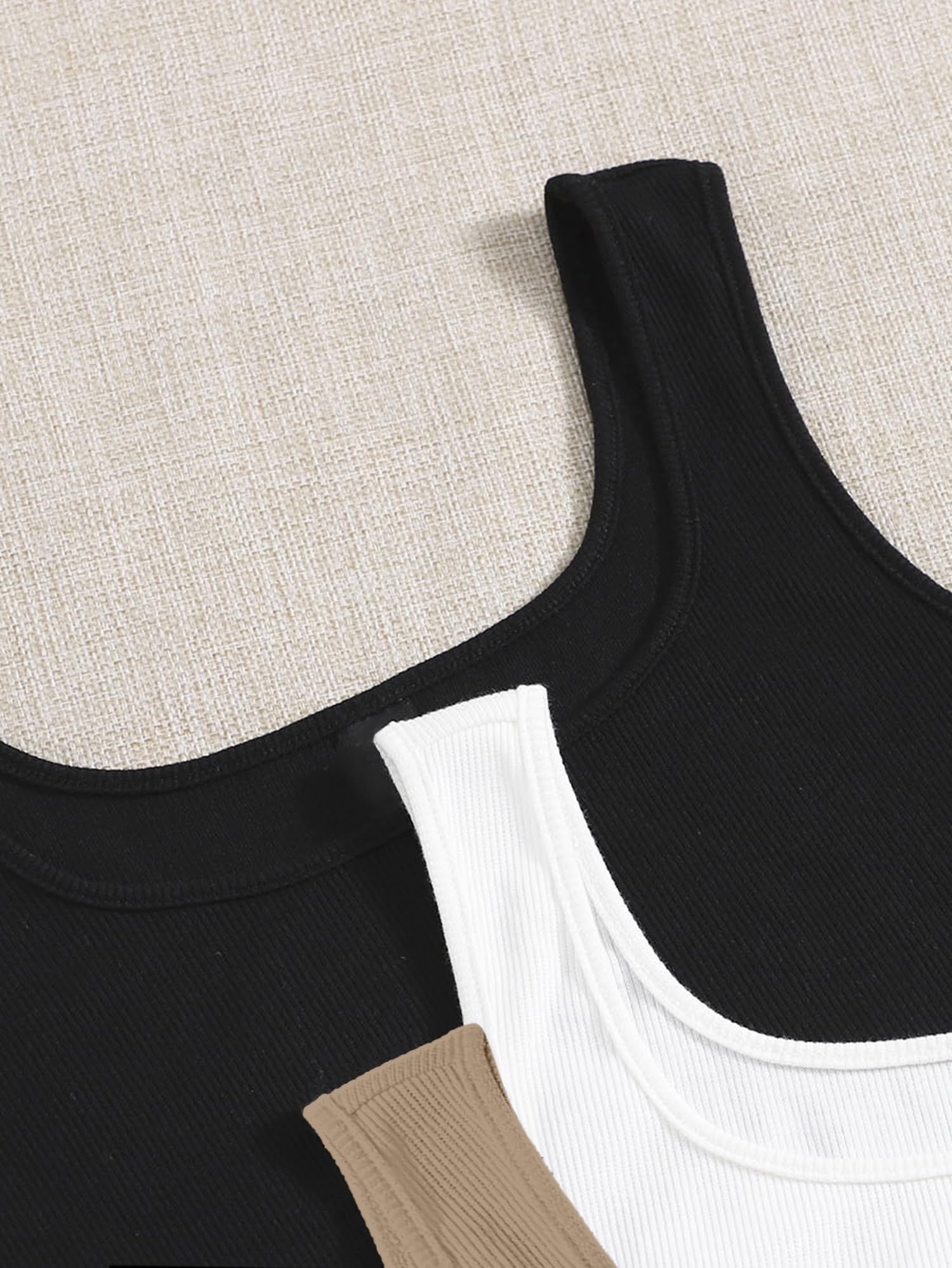 BERRY BIRD® Women's Knitted Sleeveless Solid Sqaure Neck Ribbed Tank & Crop Tops (Pack of 3) 2