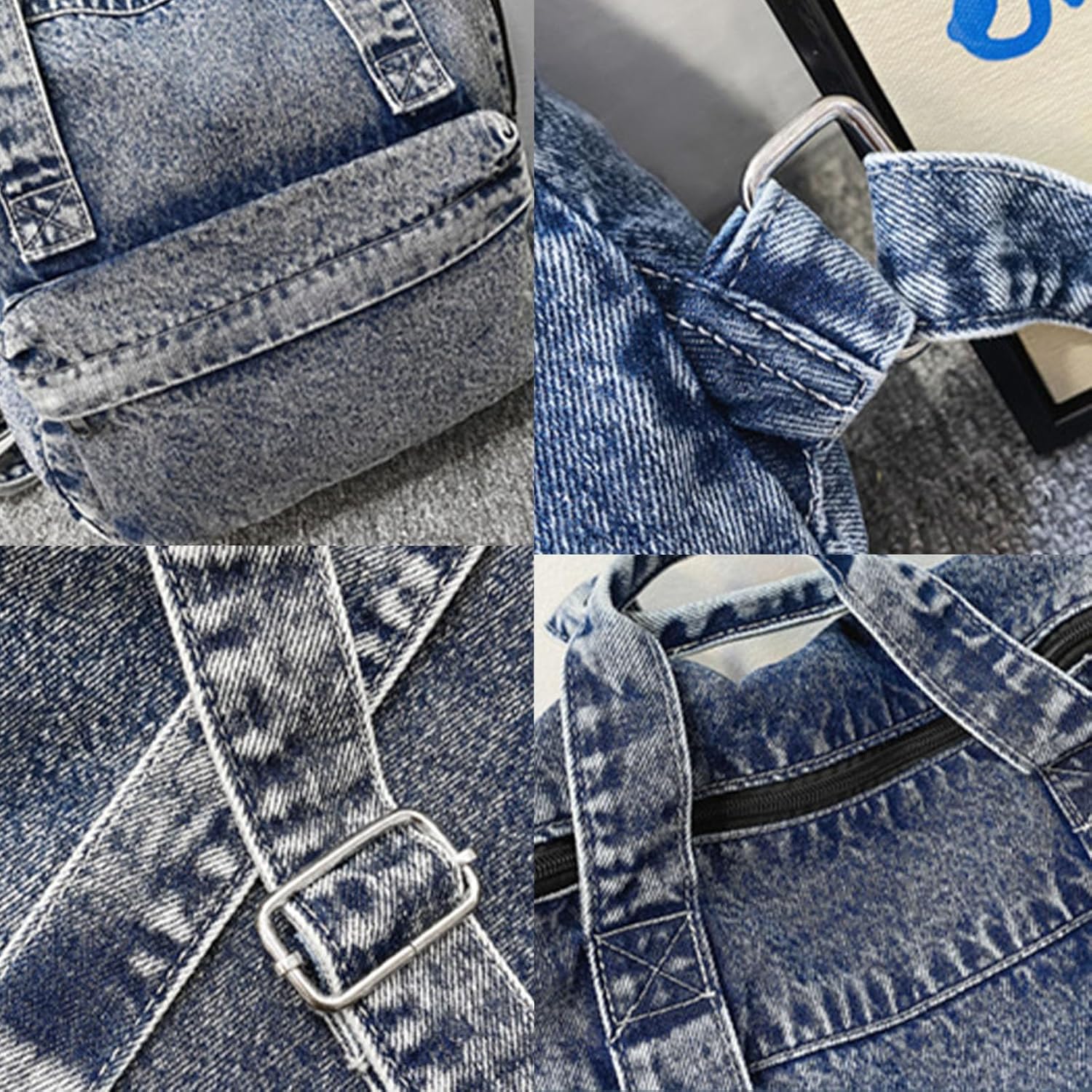 Vintage Denim Backpack Casual Style Daypack Shoulder Bag Rucksack Classic Jeans Backpacks Lightweight Handbag Purse (Blue) - Image 6