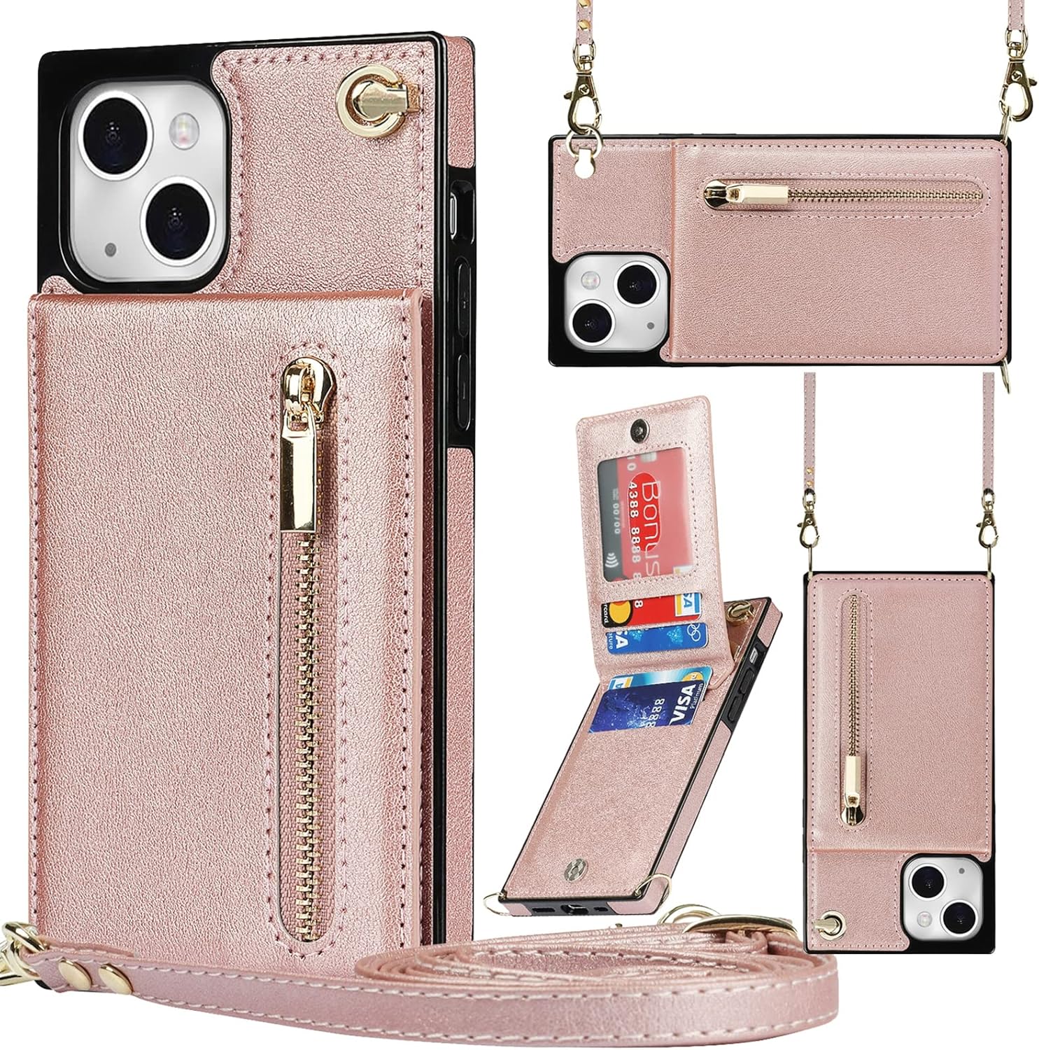 Jaorty Crossbody Phone Case for iPhone 13 Case with Card Holder for