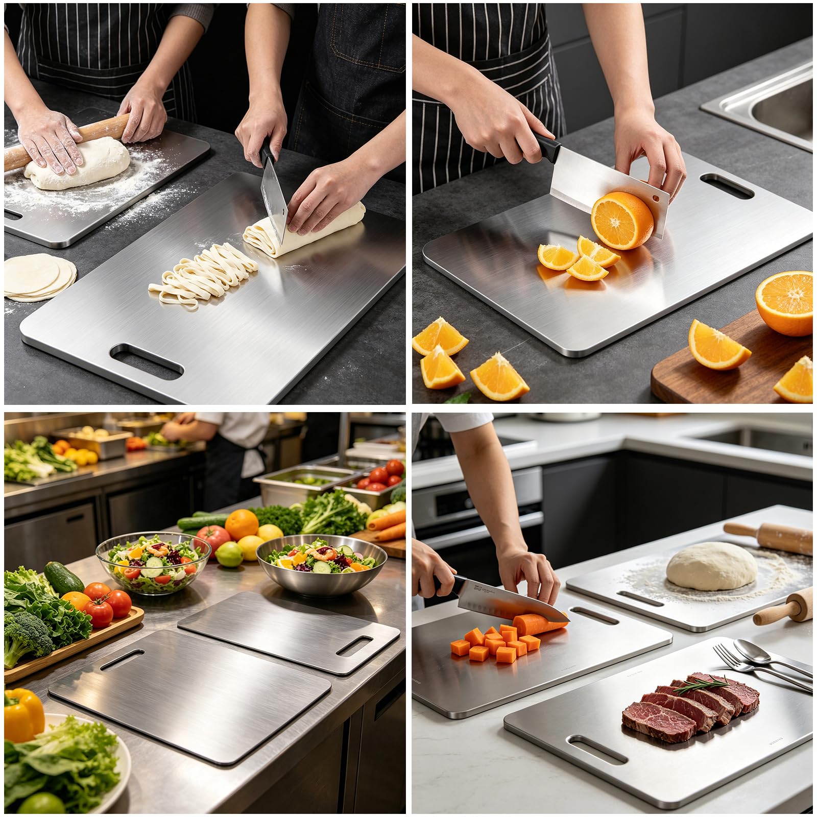 Set di 3 Taglieri in Titanio – Doppia Faccia, Idonei per Alimenti, Superficie Non Porosa per Carne, Frutta e Verdura – Senza Microplastiche, Resistenti agli