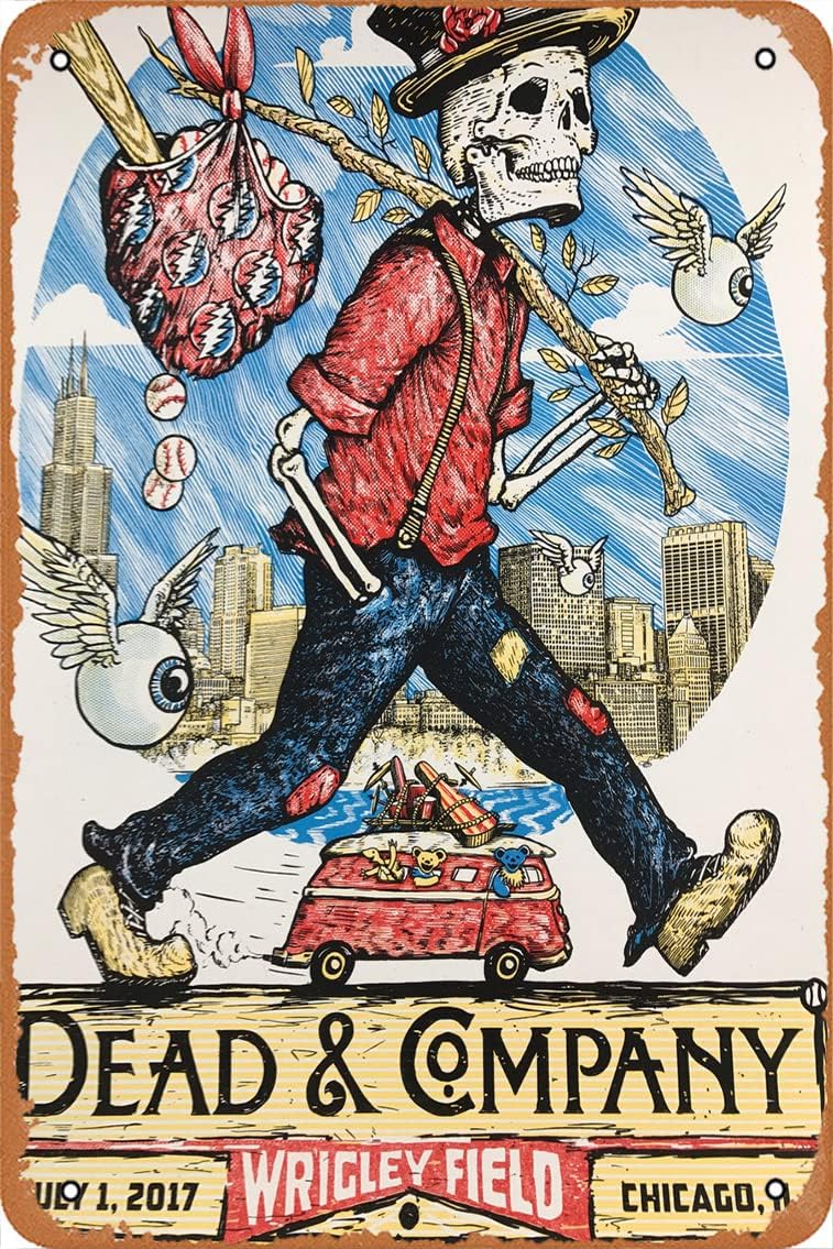 Dead and Co., Dead & Company - 2017 poster Wrigley Field, Chicago, IL S/N/AP Retro Metal Tin Vintage Sign 12 X 8 Inch Wall Decor