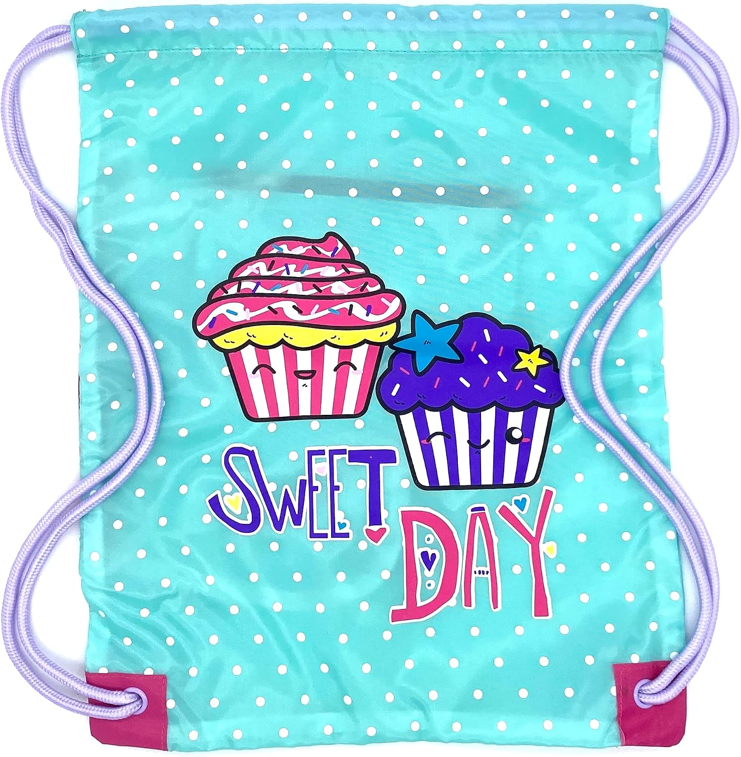 Packable Gym Drawstring Backpack for Girls, Drawstring Cinch Shoe Bag with Lateral Zipper Pocket (Lavender)