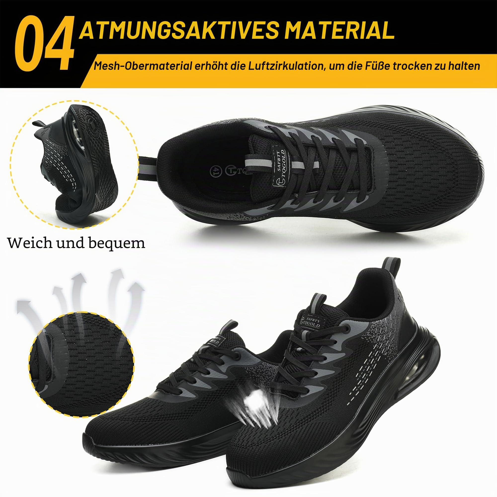 tqgold Sicherheitsschuhe Herren Damen Arbeitsschuhe Leicht Sportlich Stahlkappenschuhe rutschfest Schutzschuhe mit Stahlkappe Atmungsaktive Arbeitsturnschuhe Gr.35-46 EU