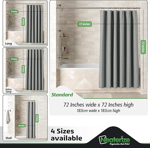 Miniatura 3 de NEATERIZE Cortina de ducha gris para baño, cortina de ducha de punto gofre, estilo hotel, cortina de baño de 72 x 72 pulgadas, Cortinas De Baño