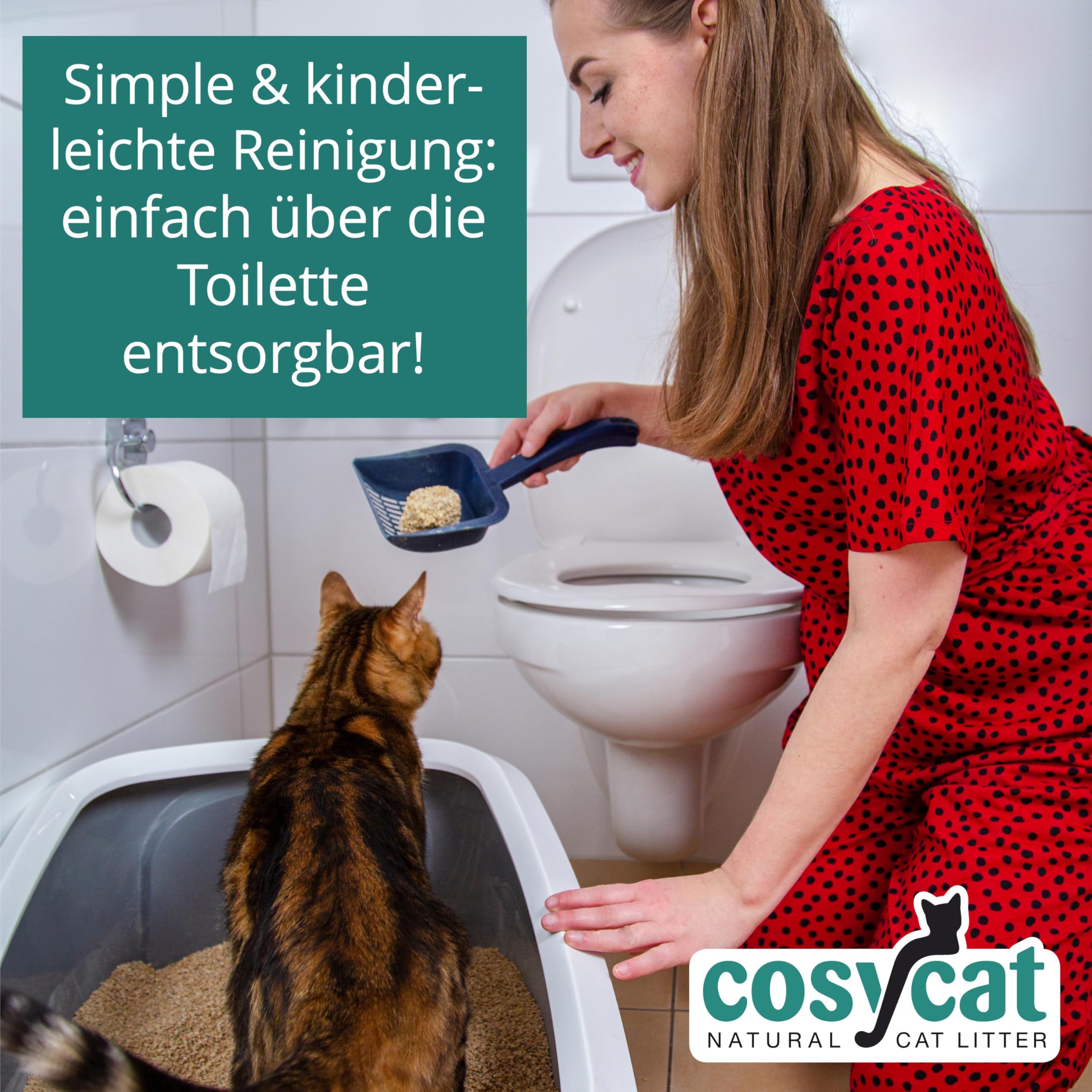 COSYCAT Klumpendes Katzenstreu Bio aus Holz, 100% Natürlich, [grob], [2x20l], in der Toilette entsorgbar, Klumpstreu pflanzlich, staubfrei ohne Duft