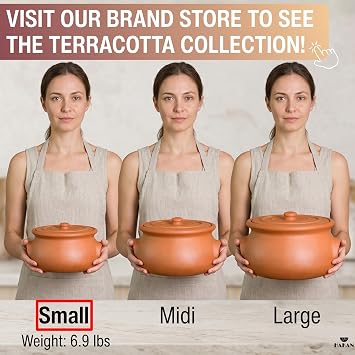 Hakan Suphan Handmade 2.6-Quart Small Clay Cooking Pot with Lid, Unglazed Natural Cookware, Terracotta Cazuela, Casserole Dish, Rice Cooking, Stewpot, Korean, Indian, Mexican Dish 2.5 L