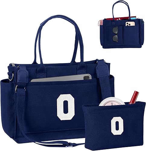 Miniatura 12 de Easter Basket Stuffers, Initial Tote Bag with Makeup Bag, Birthday Gifts for Women, Teen Girl Gifts Trendy Stuff Beige,Negro