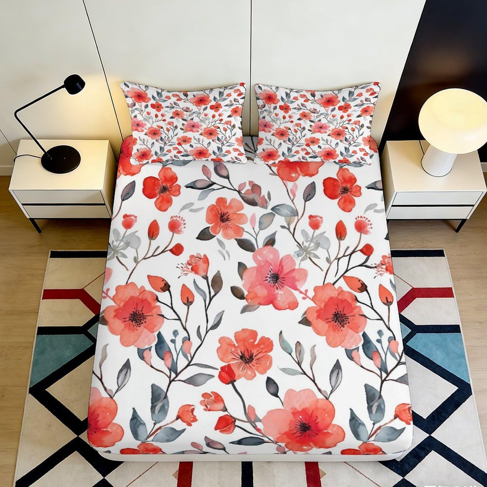 Dhbaneiok Style-10 3D Printed Red Floral Fitted Sheet Microfiber Soft Breathable Poppy Blossom Bed Cover For Bedroom Guest Room Decor 90X200x25cm