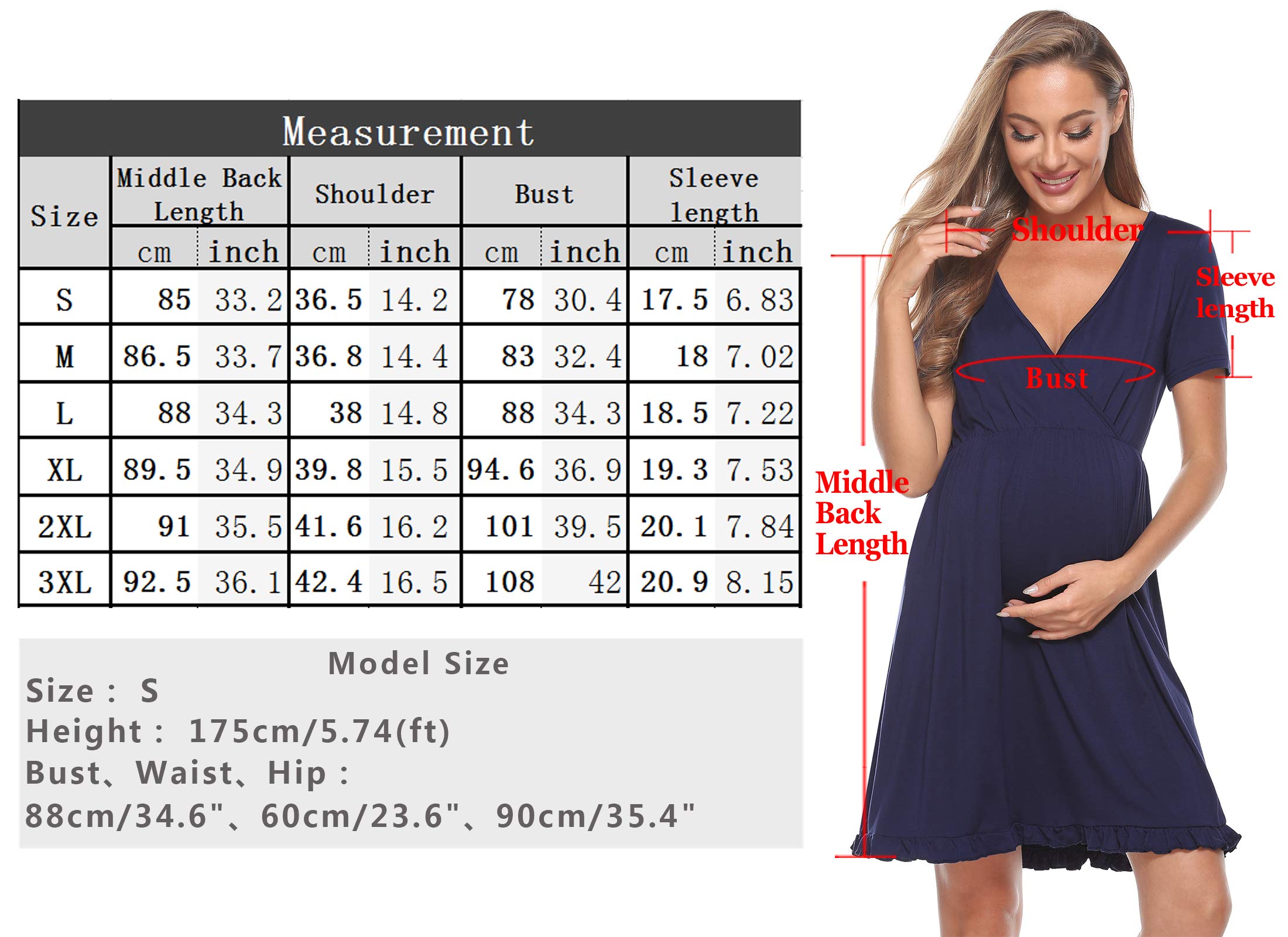 Doaraha Chemise de Nuit Femme Coton Allaitement Maternité Robe Grossessee Manche Courte Col V Doux Pratique et Confortable Grande Taille S-XXL