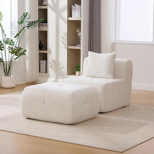 31" Modular Cloud Armless Accent Chair with Ottoman Set, Modern