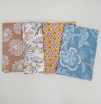 Indian Cotton Cloth Napkin Washable and Reusable for Everyday Use, Wedding, Party, Christmas, Bridal Baby Shower Tea Parties Table Napkins Homedecor Handblock Print 16 x 16 Inches 10 Pieces