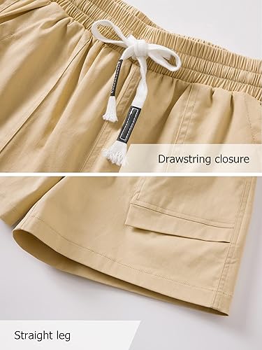 Vista 3 de Vcansion Pantalones cortos casuales de algodón con cintura elástica y bolsillos para mujer