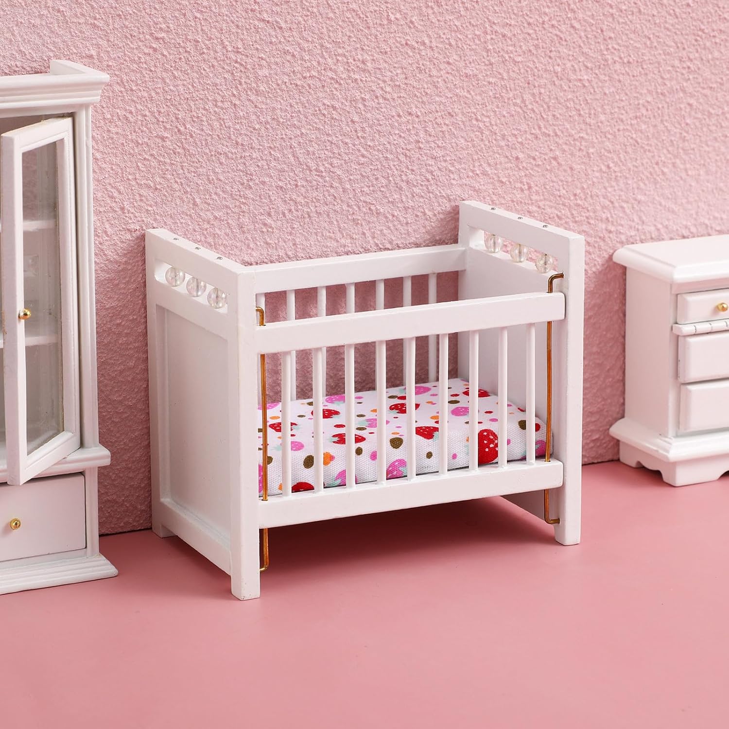 FAVOMOTO Mini Doll Crib, Miniature Dollhouse Crib Model Toy Doll House Furniture Accessories Baby Bed Model for Miniature Furniture (White) - Image 7