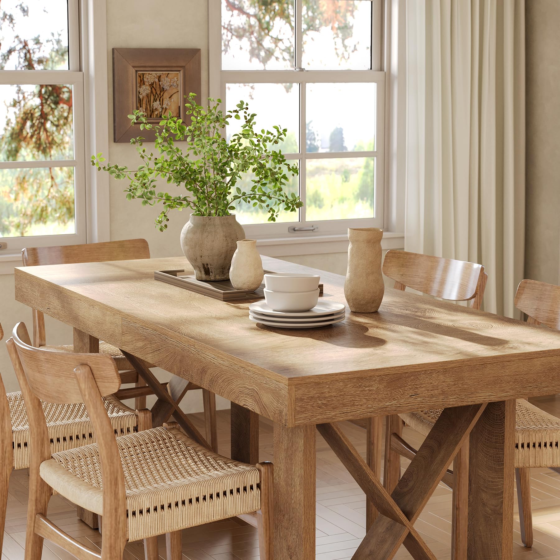 Tribesigns Mesa de Comedor, 160 cm Mesa Cocina para 4-6 Personas, Diseño Grueso de Estilo Rústico, Mesa Rectangular de Cocina Madera para Comedor, Sala de Estar, Marrón