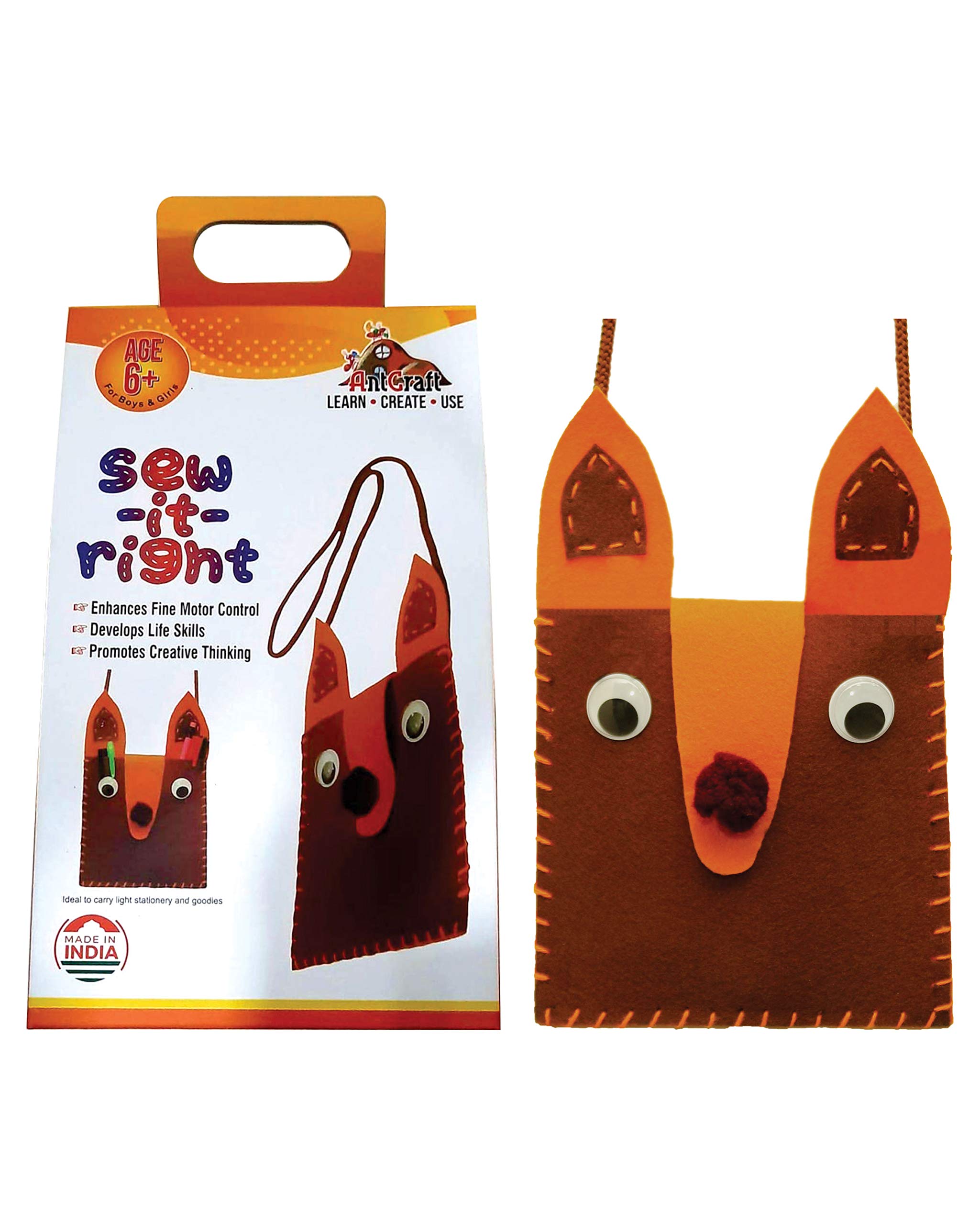 AntCraft Sew-It-Right Sling Bag - DIY Kit | for Boys and Girls 6+ | Great Return Gift | First Sewing Kit,Plastic,