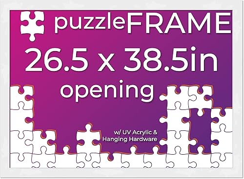 Poster Palooza Marco para rompecabezas de 26.5 x 38.5 pulgadas, marco de madera blanco hecho para mostrar rompecabezas de 26.5 x 38.5 pulgadas con