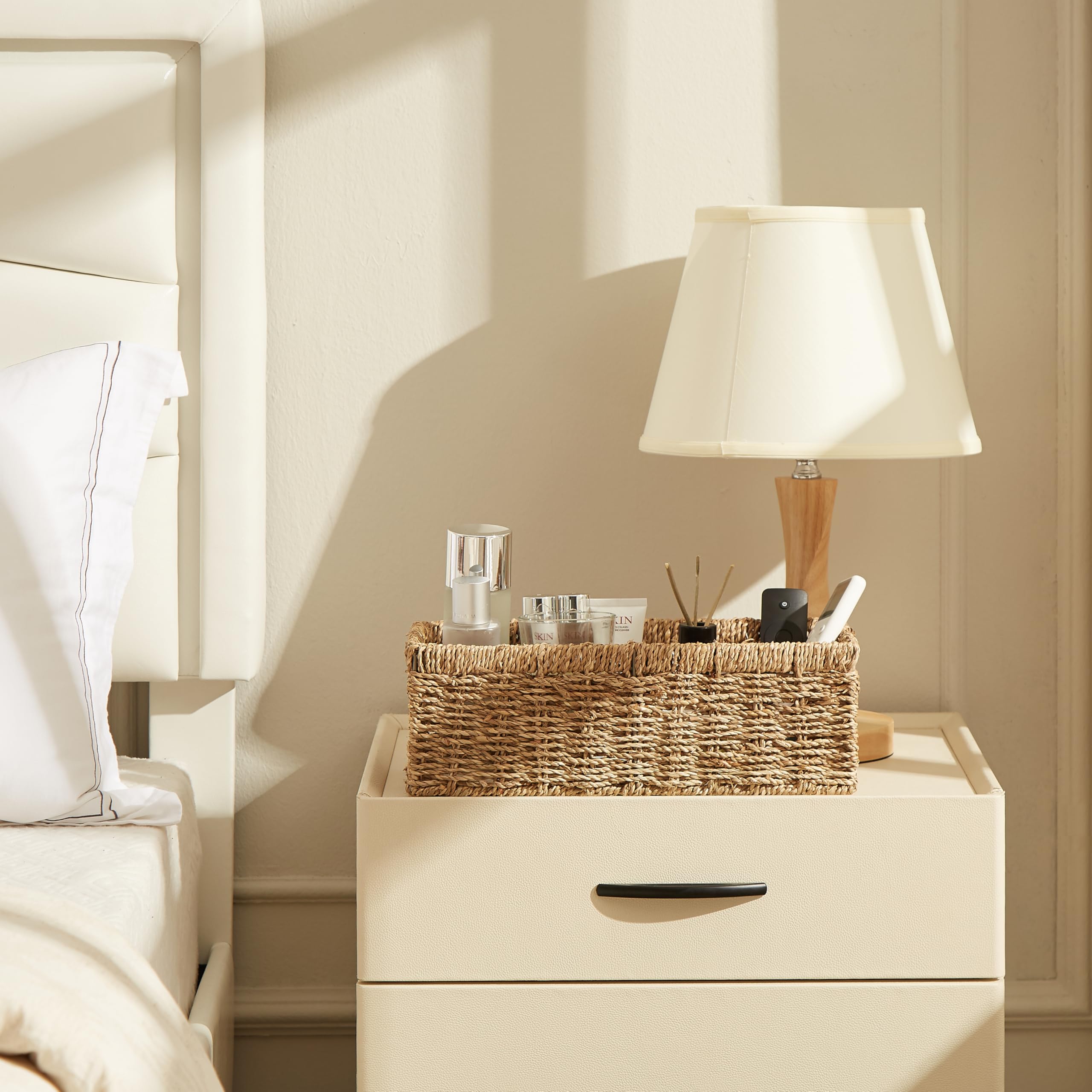 Vagusicc Lot de 2 paniers de rangement en osier, paniers en jonc de mer tissés à la main avec poignées, panier à papier toilette pour réservoir de toilette, petits paniers en osier pour organiser les