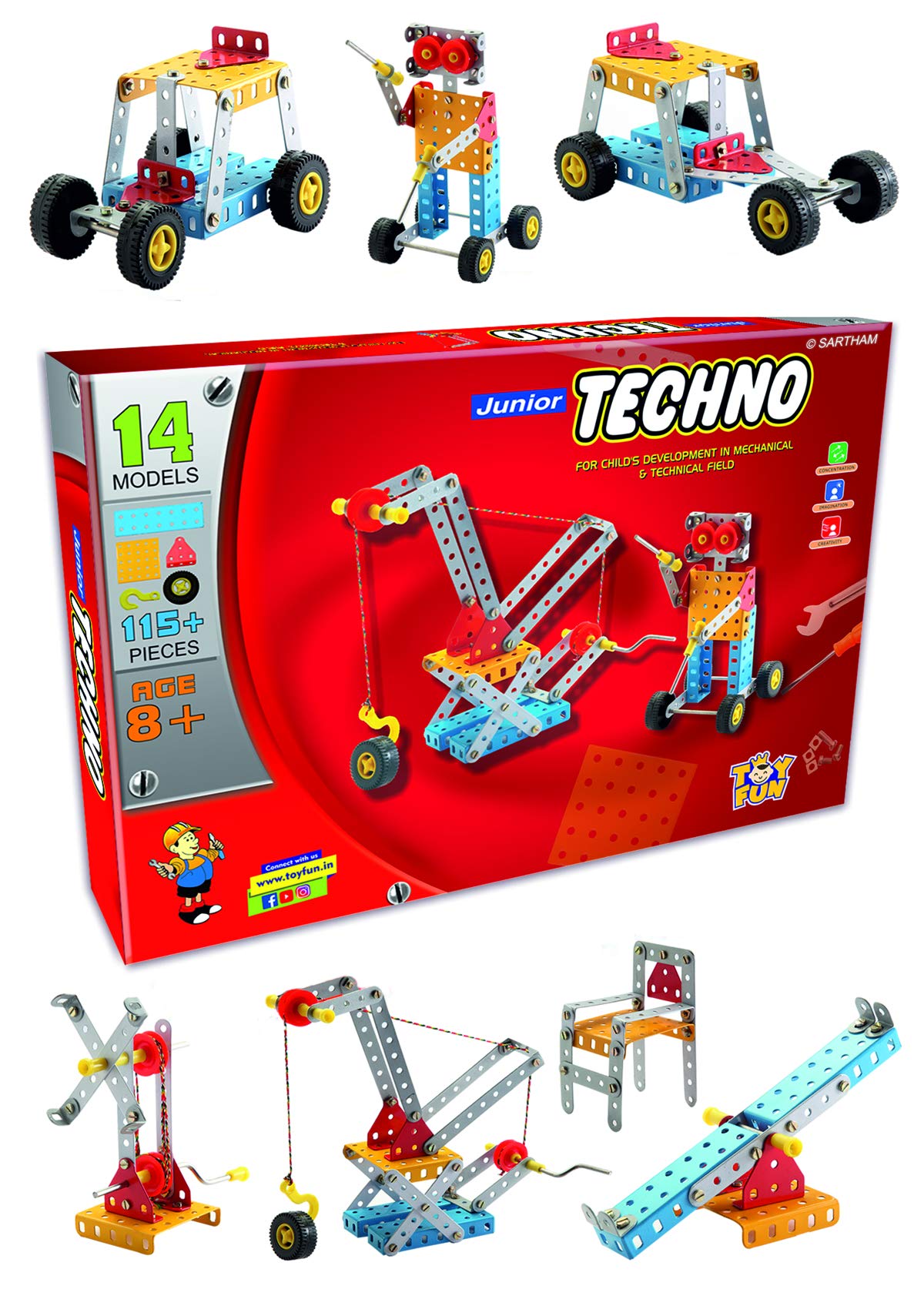 SARTHAM Kids Metal Construction Based Educational Toy/ Dhoom Bike, Age 6+ (Multicolour) (Junior Techno)