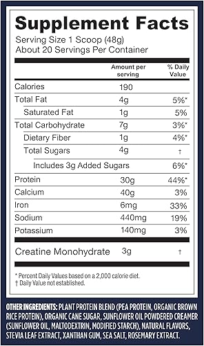 Miniatura 4 de Vega Protein + Creatina - 30 gramos de proteína a base de plantas, sabor a vainilla, 20 porciones, 3 gramos de creatina, 5 gramos de BCAA, vegano,