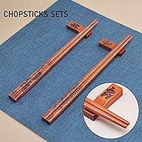 Vista 4 de Dragon & Phoenix - Juego de palillos reutilizables con soportes, palillos de madera, 2 pares para regalo de boda y aniversario (dragón y fénix)