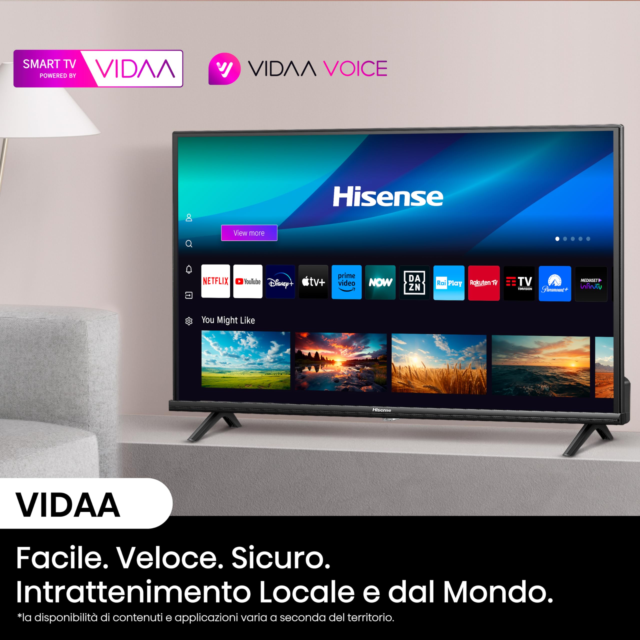 Hisense TV 32" HD Ready 32E43NT, Smart TV VIDAA U7, Game Mode, Works with Alexa, Tuner DVB-T2/S2 HEVC 10, lativù
