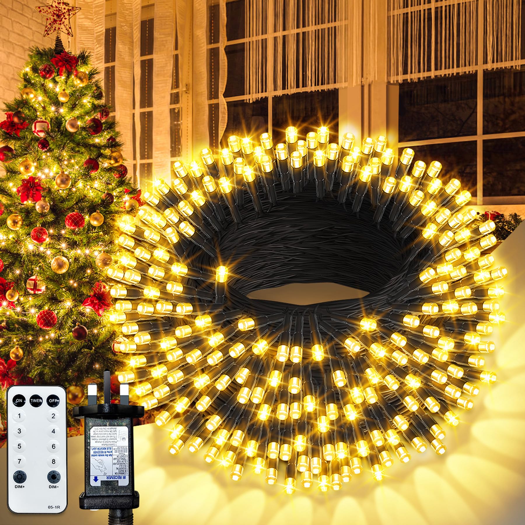 CGN 105M Christmas Lights, 1000 LED Warm White Fairy Lights Plug in with Remote, Outdoor String Lights with Timer/8 Modes