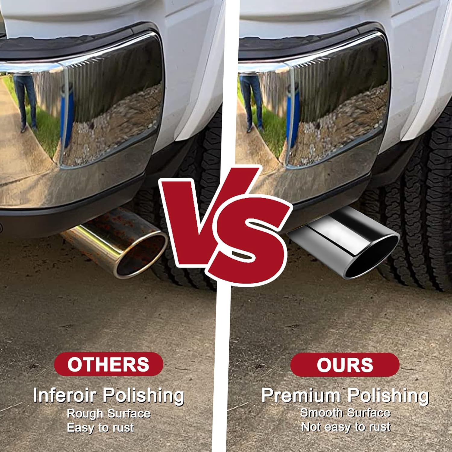 2.75 inch Inlet Exhaust Tip, 2.75" Inlet 3.5" Outlet 12" Overall Length Stainless Steel Exhaust Tail Pipe, Silver Exhaust Tips for 2.75" O.D. Tailpipe, Bolt On