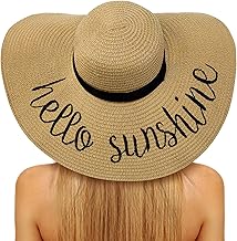 Senker Fashion Floppy Beach Hats for Women Straw Sun Hat Foldable Wide Brim Embroidered Roll up Summer Vacation Travel