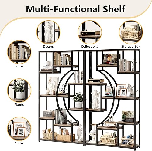 Miniatura 8 de Etagere - Juego de 2 estanterías de 70.8 pulgadas de alto, estantes geométricos de 79 pulgadas de ancho con 18 estantes de almacenamiento abiertos