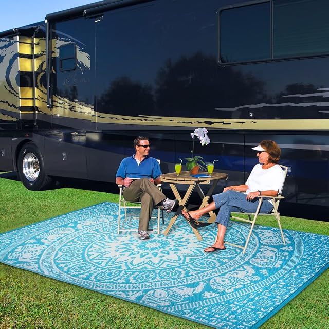 Umi by Amazon Reversible Indoor Outdoor Premium Plastic Rugs (Elephant Mandala Soothing Blue)