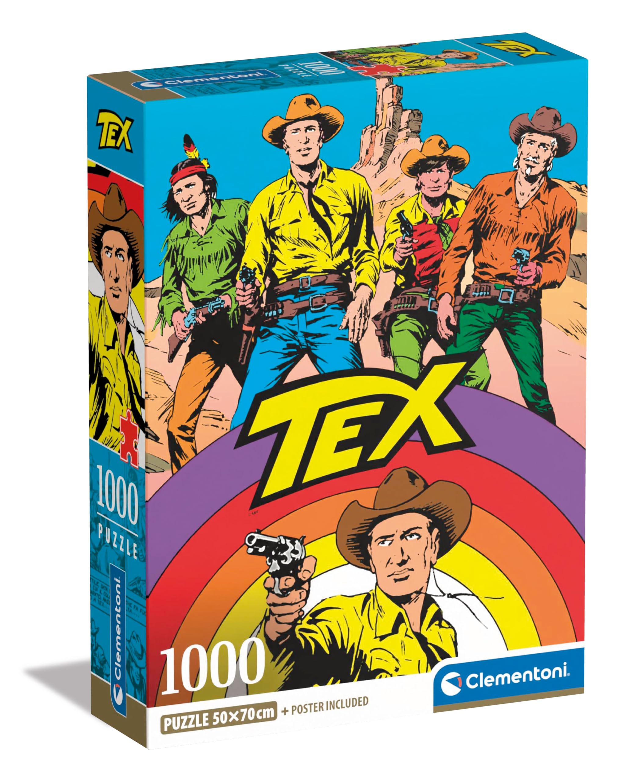 Clementoni - Tex Puzzle-Tex-1000 Pieces, Comic Puzzle, Author Illustrations, Vertical, Fun for Adults, Made in Italy, Multicoloured, 39841