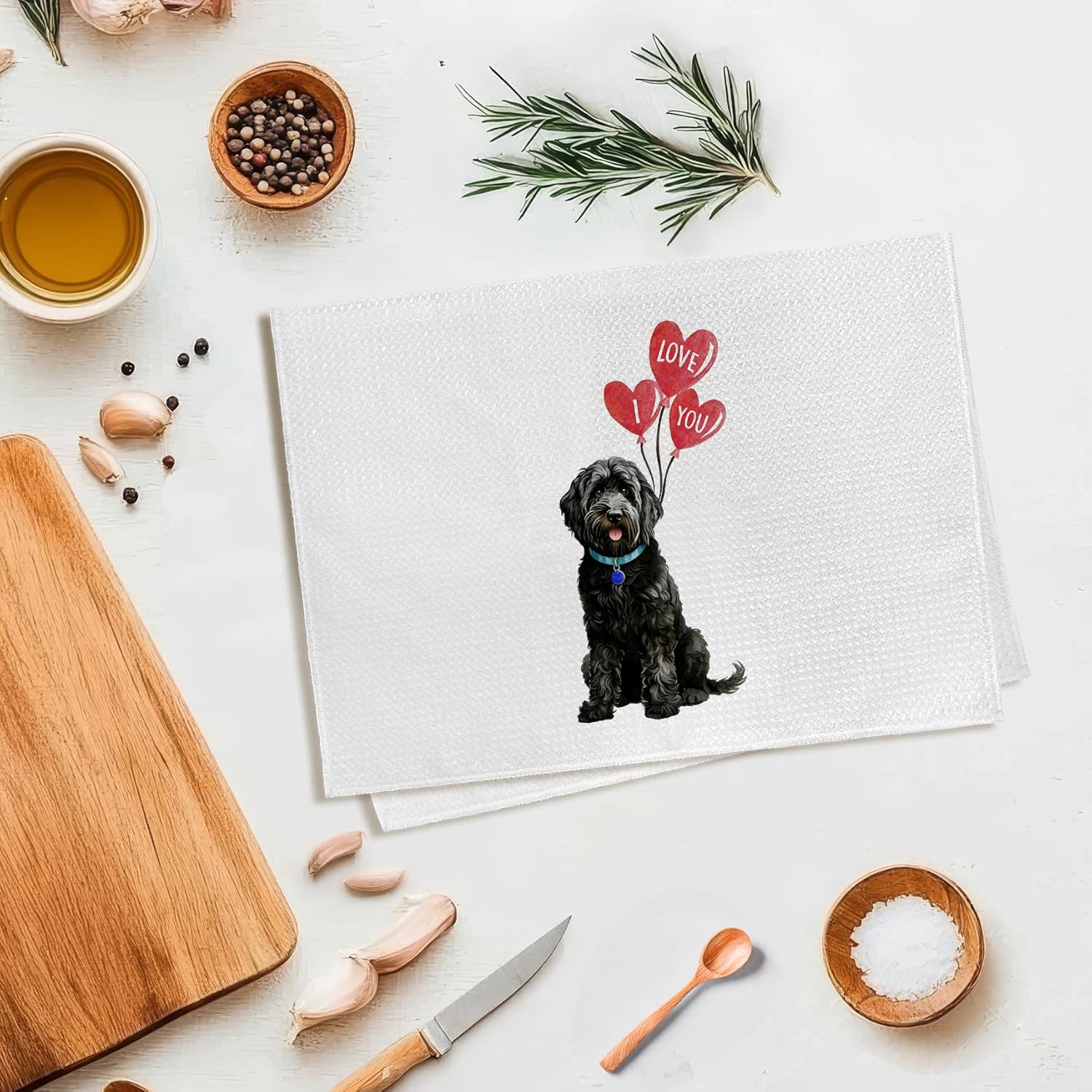 Black Goldendoodle Gifts Dog Kitchen Towels, Valentines Gifts for Goldendoodle Lovers Hand Towel, Balloon Black Golden Doodle Decorative Tea Dish Towels for Kitchen, Dog Bathroom Decor, 16x24in - Image 6