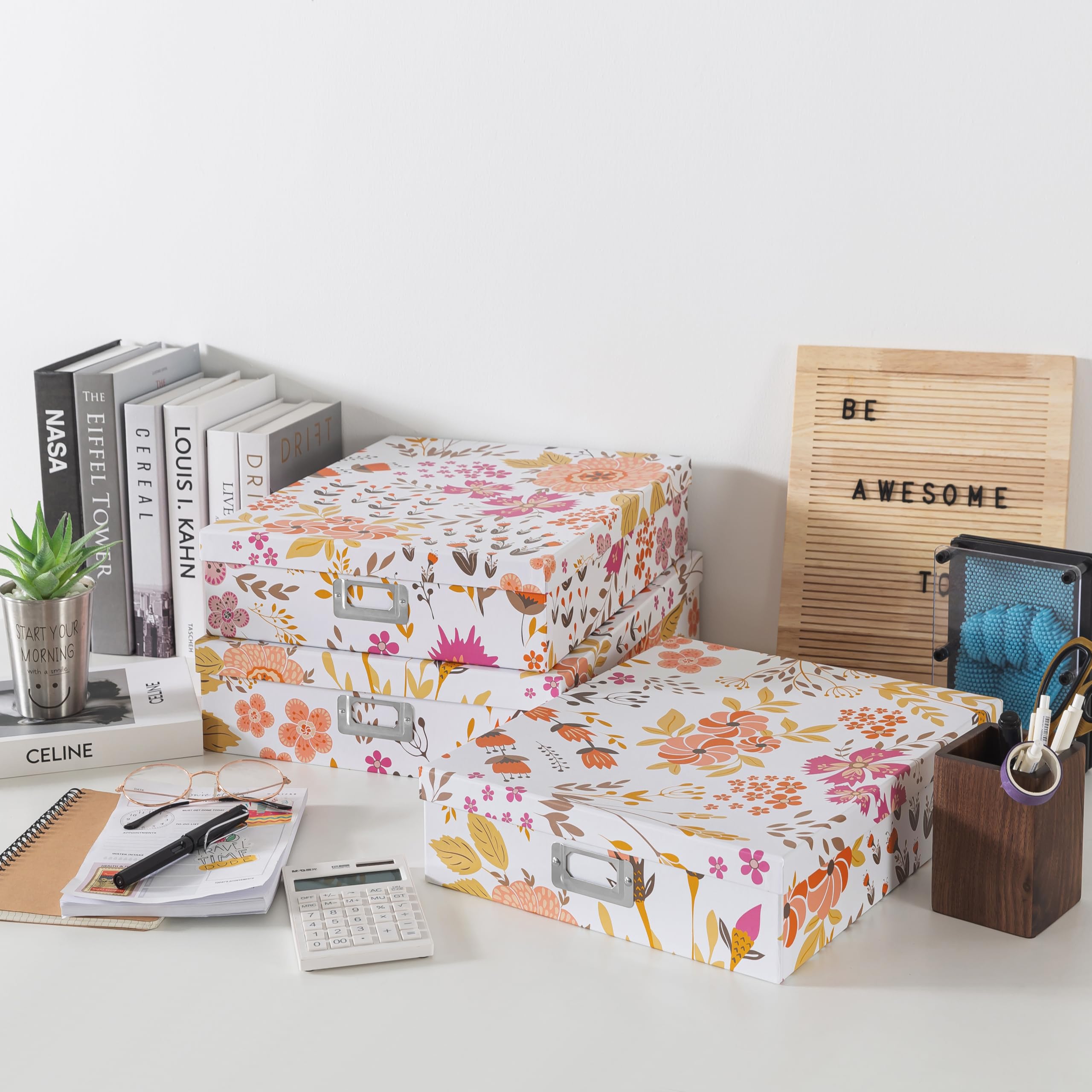 Juego de 3 cajas de cartón decorativas para collage floral con tapas, para recuerdos y fotos, almacenamiento de cartas para documentos, álbumes de recortes, organización 3
