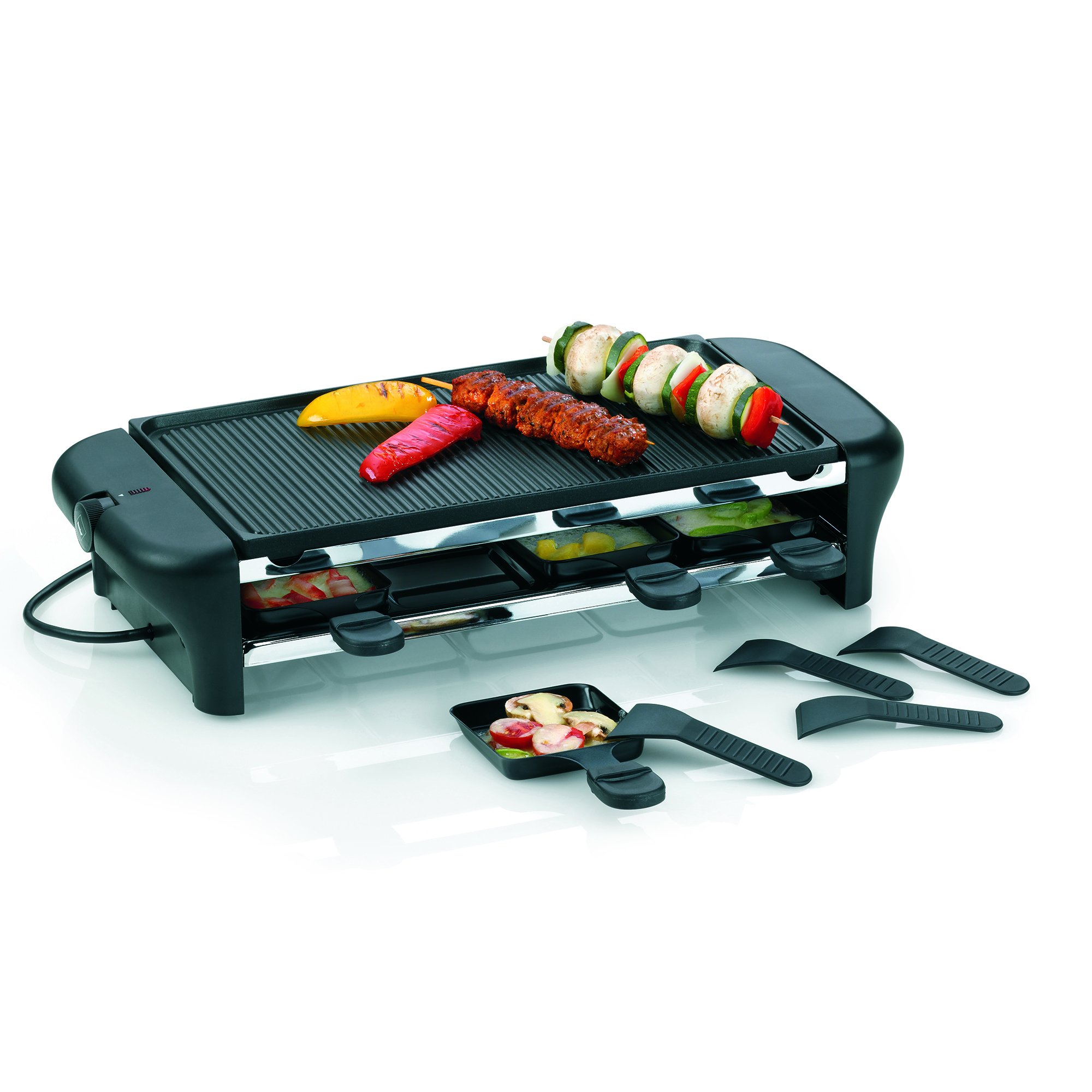 Kela 64002 appareil à raclette électrique avec grill, 8 personnes, aluminium anti-adhésif, ‘Chalet’