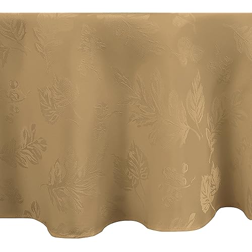 Elrene Home Fashions Elegant Woven Leaves Jacquard Damask Tablecloth, 70" x 70", Round, Gold