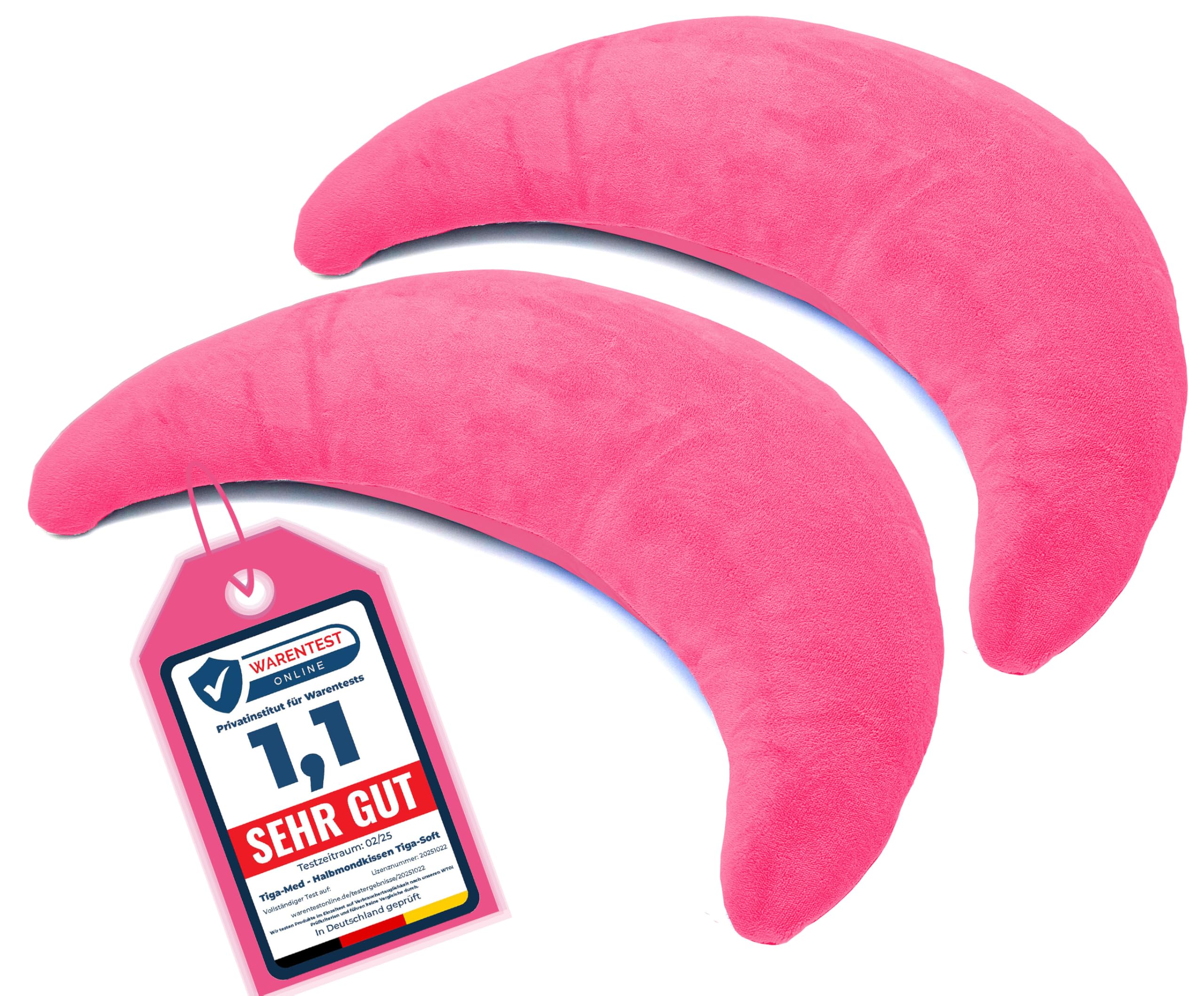 Tiga-Med Lot de 2 oreillers ergonomiques Tiga-Soft - En demi-lune - Avec microperles - Housse lavable séparément à 40 °C (2 x rose)