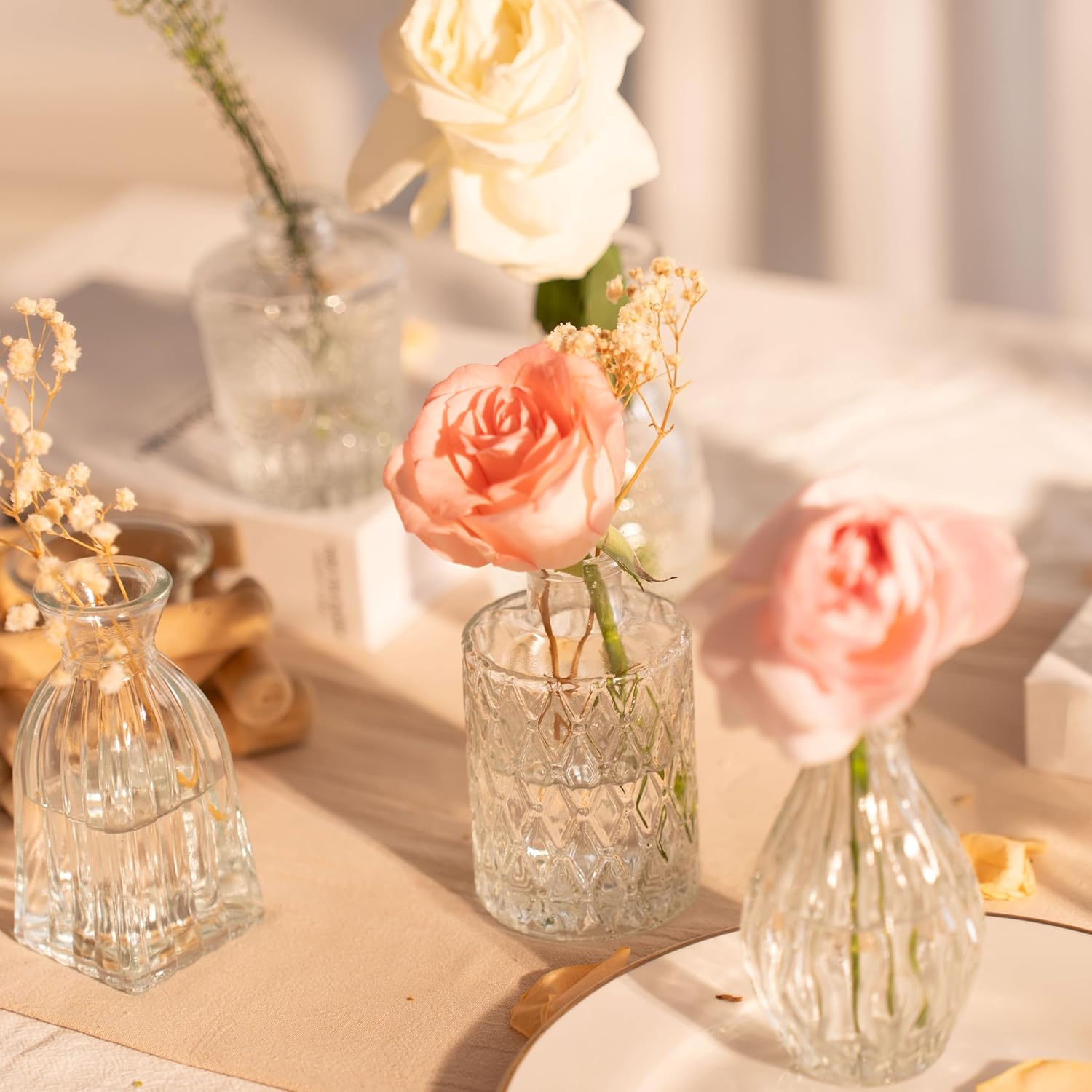 Clear Glass Bud Vase Set of 14 Pcs,Small Bud Vases in Bulk,Glass Crystal Flower Vases Table Centerpieces for Party Event Wedding Decor Baby Shower Decorations (Clear, 14 Pcs) - Image 9