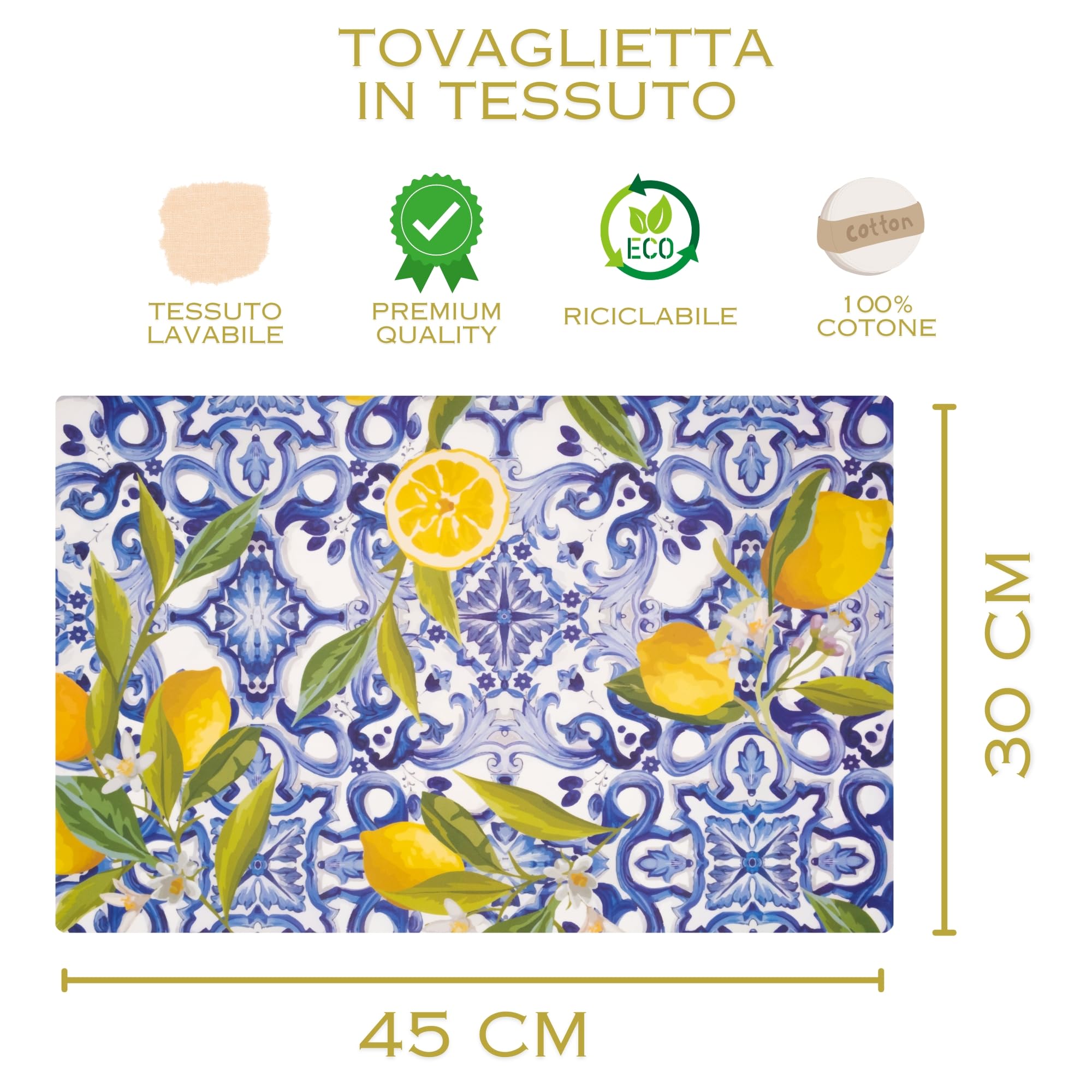 Set of 6 American Placemats, Washable in 100% Cotton, American Breakfast Placemats in Majolica Style - Image 2