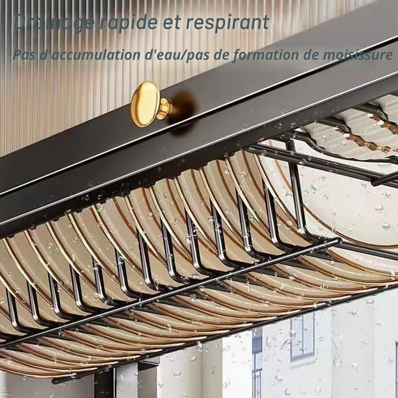 Égouttoir au-dessus de l'évier, égouttoir à 3 niveaux, égouttoir pour l'évier de cuisine avec couvercle, grille anti-goutte, égouttoir en acier inoxydable, avec porte-ustensiles, noir