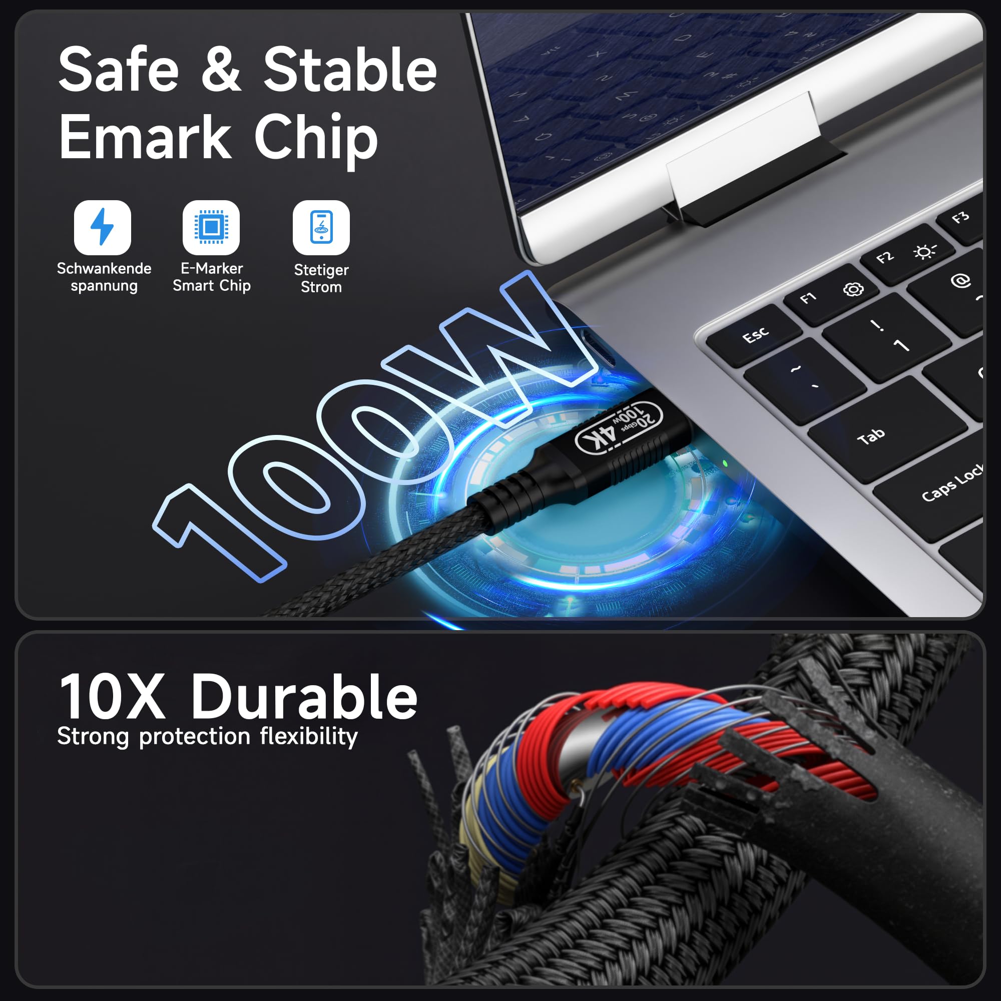 Câble d'extension USB C de 6 m, transfert de données extra long de 20 Gbit/s, charge de 100 W, vidéo 4K @ 60 Hz, cordon d'extension mâle vers femelle en nylon tressé pour ordinateur portable, tablette