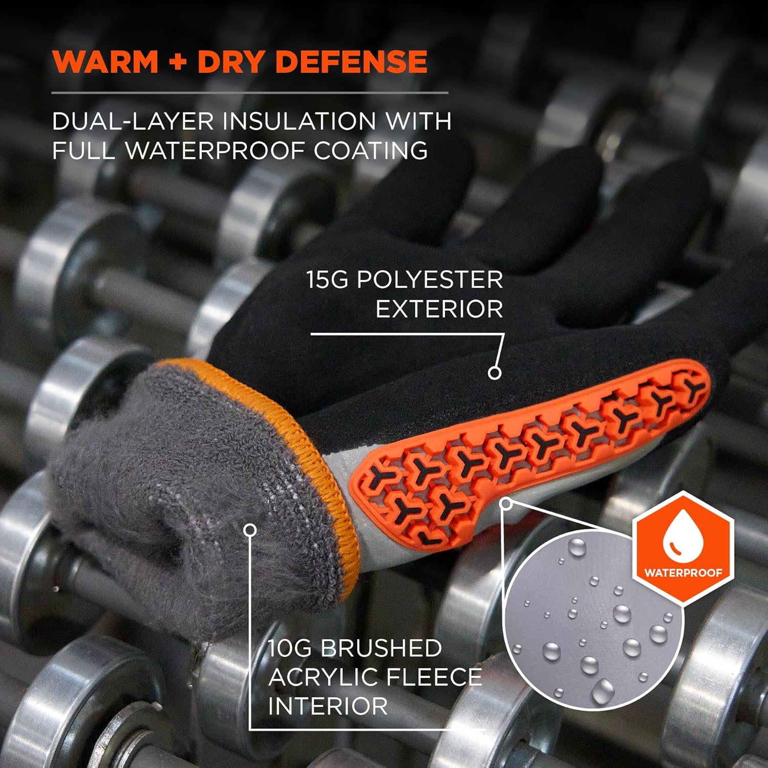 Ergodyne ProFlex 7521 Thermal Impact Resistant Work Gloves, Waterproof, Nitrile Coated Palms, ANSI A2 Cut Resistance, TPR Impact Protection Padding - Image 6