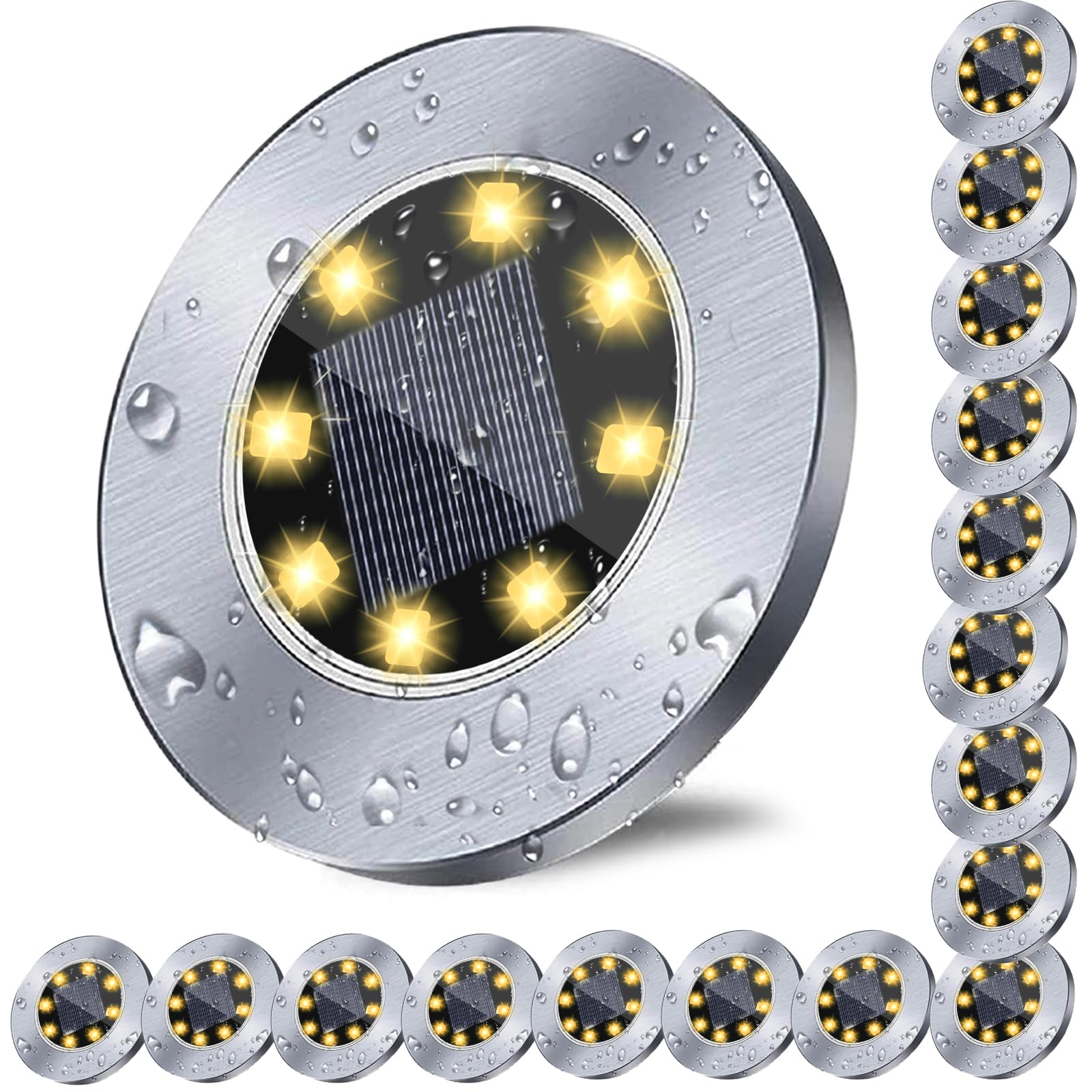 Rayolon Solar Ground Lights, Waterproof Solar Garden Lights, Upgraded Outdoor Garden Waterproof Bright in-Ground Lights, Landscape Lights for Pathway,Yard,Deck,Lawn,Patio,Walkway (16 Pack Warm Light)